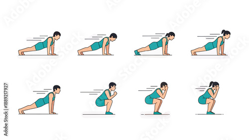 Fitness Workout Sequence: Push-ups and Squats Animation Steps