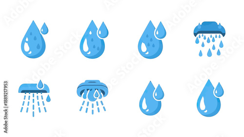 Water Drops and Shower Icons Set