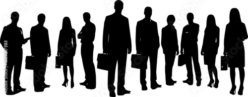 silhouettes of Business people group of standing business men and women
