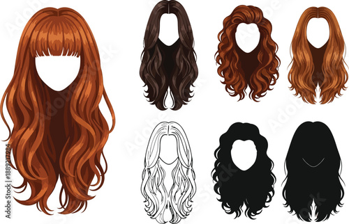 A collection of various wigs in different colors and styles for fashion and beauty
