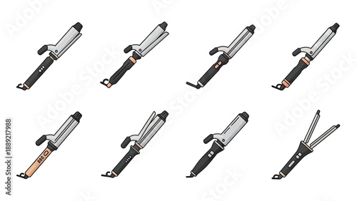 Set of Modern Curling Irons and Hair Curlers
