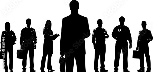 silhouettes of Business people group of standing business men and women