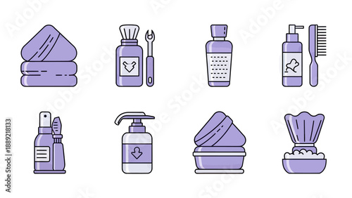 Grooming and Personal Care Icons in Lavender and Grey