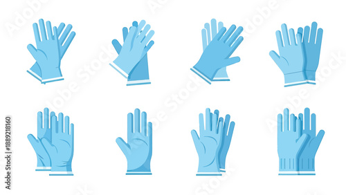 Blue Medical Gloves Set Vector Illustration