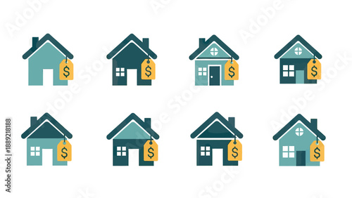 Collection of Houses with Price Tags Vector Illustration