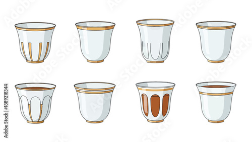 Wallpaper Mural Set of Arabic Coffee Cups with Golden Trim Torontodigital.ca