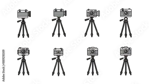 Collection of Digital Cameras on Tripods