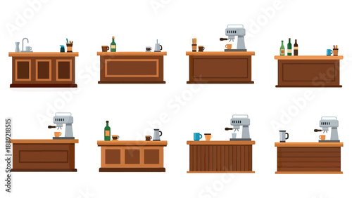 Coffee Bar Counter and Espresso Machine Set