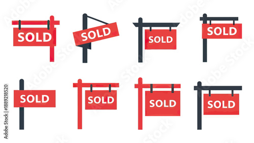 Real Estate Sold Signs Collection: Flat Design Icons