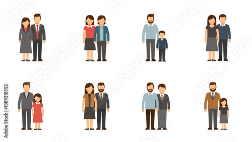 Diverse Family and Couple Icon Set