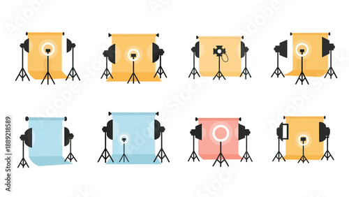 Photography Studio Setup Icons: Lighting, Backdrops, and Gear