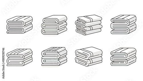 Clean Folded Towels Stack Set Simple Line Art Vector