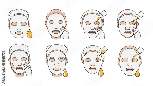 Skincare Routine Steps: Face Mask Application and Serum Drips