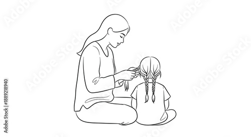 Mother gently combing her young daughter's hair in a tender moment.