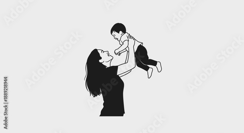 Mother holding her baby in the air with love and care.
