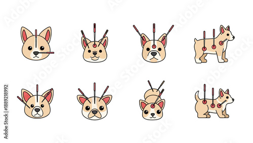 Cute Dog Faces and Body with Acupuncture Needles
