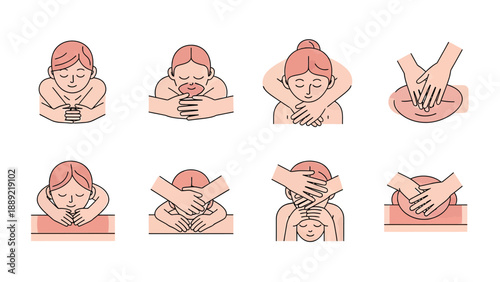 Thai Massage Poses Collection Vector Illustration
