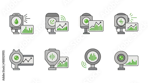 Set of Icons for Monitoring and Data Analysis