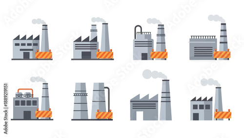 Industrial Factory Buildings with Smoke and Barriers
