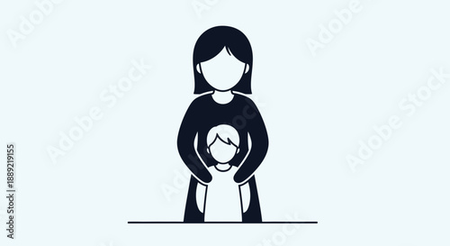 Simple black and white illustration of a mother holding her baby.