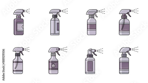 Collection of Spray Bottles for Cleaning and Disinfection