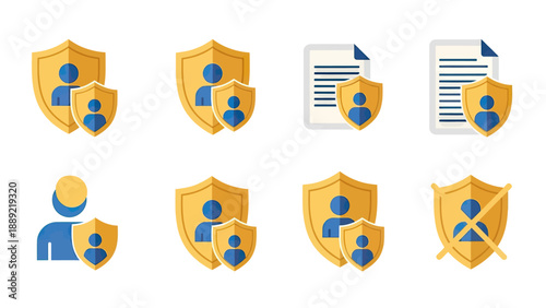 User Security and Privacy Icons: Shield, Person, Document Protection