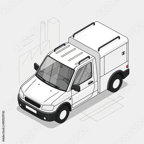White Delivery Van with Storage Container.