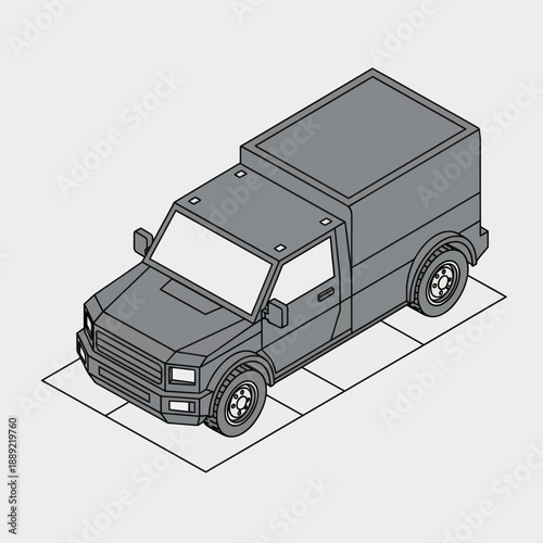 Gray Delivery Van Illustration Front View.