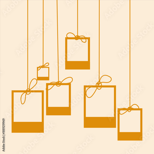 Hanging Polaroid Photo Frames on Ribbon – Vector Decor Elements