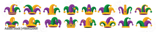 Colorful Mardi Gras jester hats for carnival celebrations