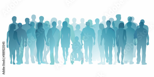 Abstract blue silhouettes of a crowd of people standing together