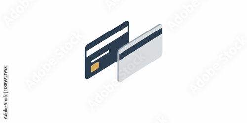 Isometric illustration of two overlapping credit cards on a white background