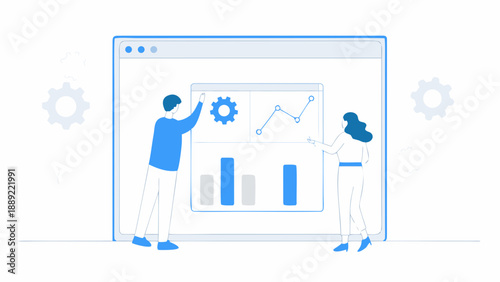 Team collaboration analyzing data and charts on a computer screen