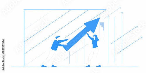 People supporting a growing arrow representing success and upward trajectory