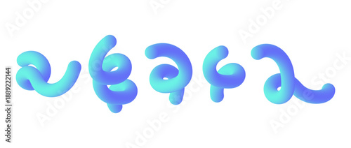 Abstract 3d inflatable blue and cyan gradient shapes resembling playful bouncy noodles or abstract liquid forms