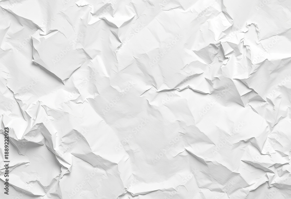 Obraz premium Close-up of crumpled white paper texture, showing creases and folds, pure, damaged