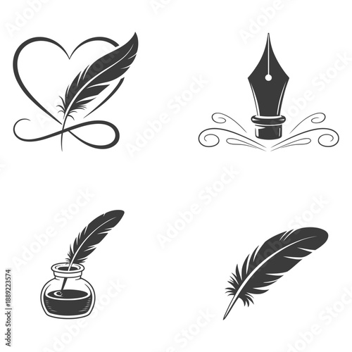 Vintage writing tools set with feather and inkwell