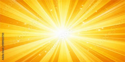 A vibrant abstract sunburst vector background featuring bright orange and yellow sun rays exploding in a warm summer sunrise design to create a shining sunlight wallpaper