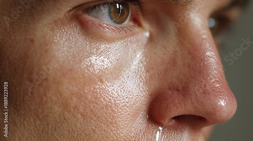 Ordinary mirror reflection rendered with intensified detail, pores and skin imperfections sharply visible, micro light distortions exaggerated for hyper-real, immersive realism.
