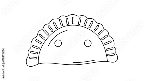 Outline drawing of a traditional fried pastry like a chebureki or empanada shows the crimped edges and steam holes in a clean style.