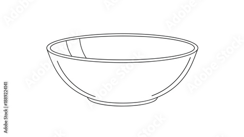 Simple empty ceramic bowl is shown from a side angle in a clean black and white line art illustration, ideal for kitchenware designs.