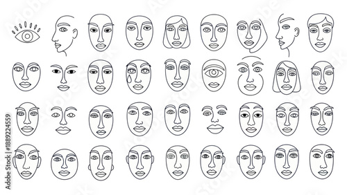 Abstract Face Silhouettes Collection: Diverse Line Art Portraits