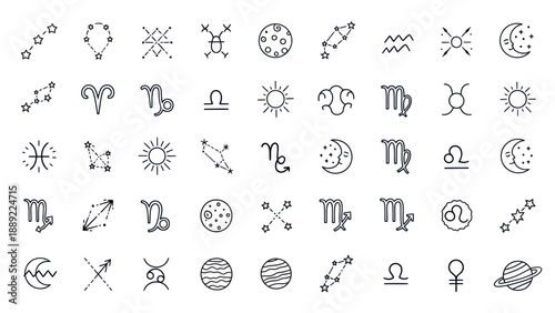Astrology Symbols and Zodiac Signs Icons Set