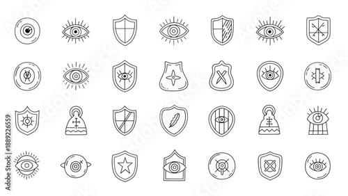Protection Symbols Icons: Shield, Eye, Target - Security and Safety Concepts