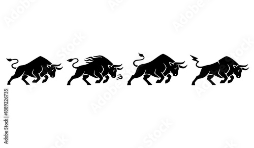 Charging angry bull silhouette logo vector illustration isolated on white