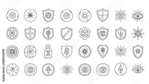 Mystical Symbols Collection: Esoteric Icons, Alchemy, Astrology, Protective Shields, All-Seeing Eye