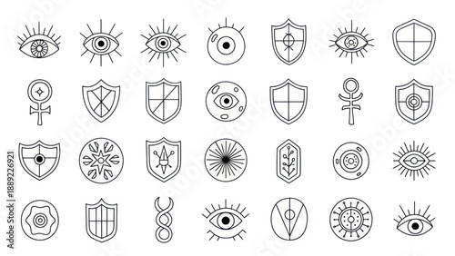 Mystical Symbols Collection: Eyes, Shields, Alchemy, Astrology Icons