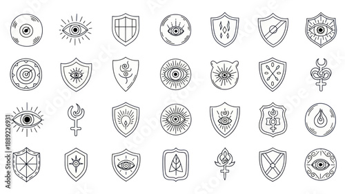 Mystical Symbols Collection: Eyes, Shields, Flames, Crescent Moons, Trees