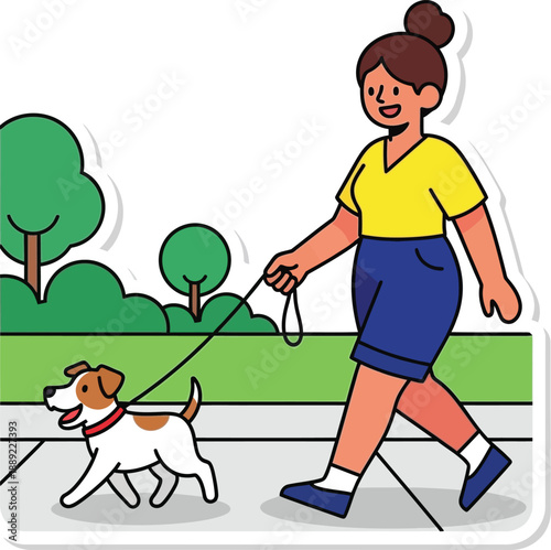 Woman walking her dog isolated on transparent background