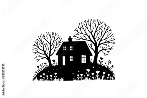 House in Garden Silhouette